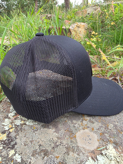 Mountleisure - Sun Mountain Threads Leather Patch Trucker Hat CO 8465 Black/ Black